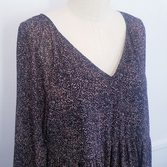 Madewell |‎ Vneck print Long Sleeve mini Flare Dress L - Picture 14 of 16